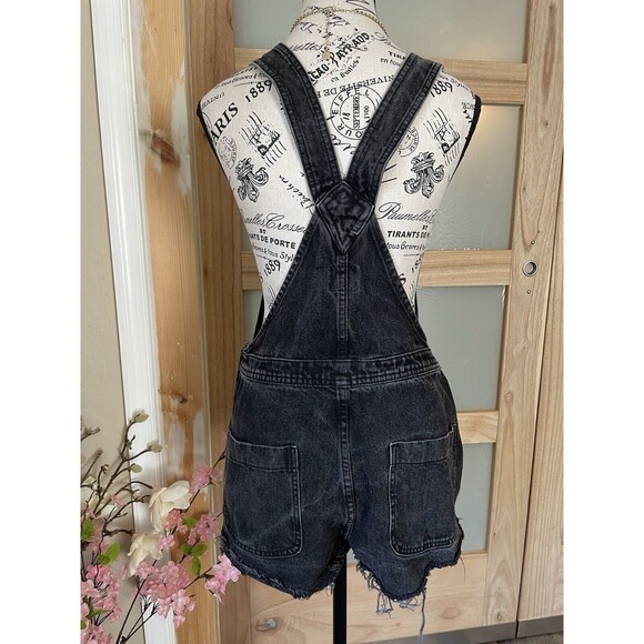 Denim Co Shortalls Short Overalls Size 6 Distressed Black Jean Raw Edge Cutoffs - Picture 7 of 11